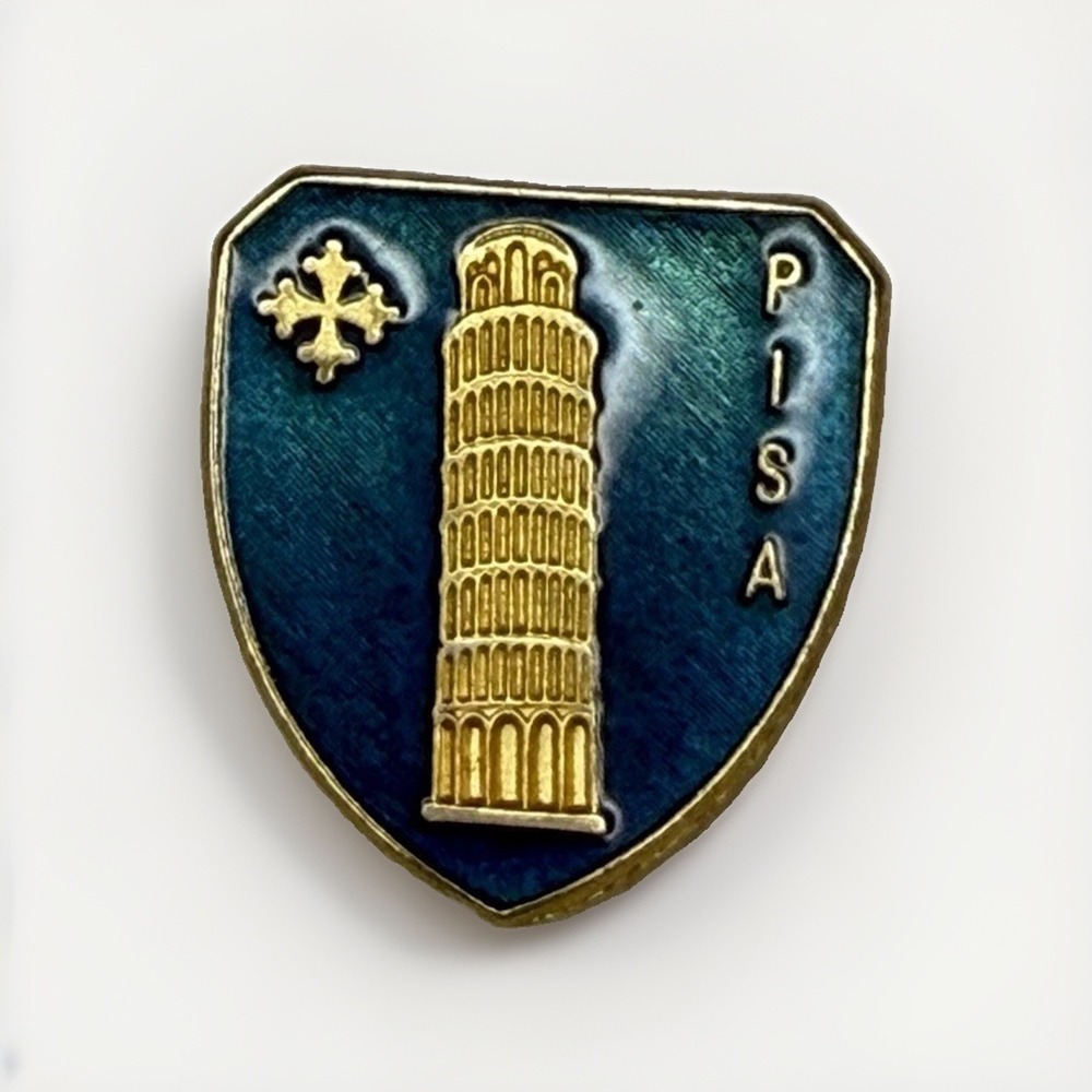 LEANING TOWER OF PISA. an Italy METAL FRIDGE MAGNET BLUE SHIELD TOURIST SOUVENIR